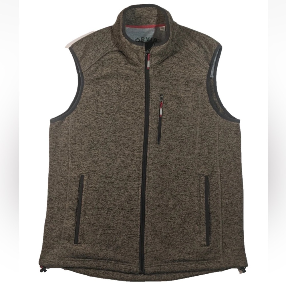 Orvis Men's Vest Brown Vest Large Pockes Full Zip Golf Preppy Athleisure